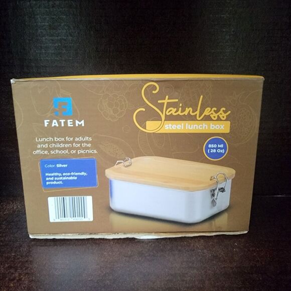 Stainless Steel Lunchbox Fatem For Adults Children Office School Silver 28Oz New - Picture 2 of 4